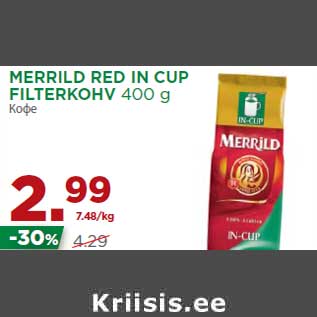 Allahindlus - MERRILD RED IN CUP FILTERKOHV 400 g