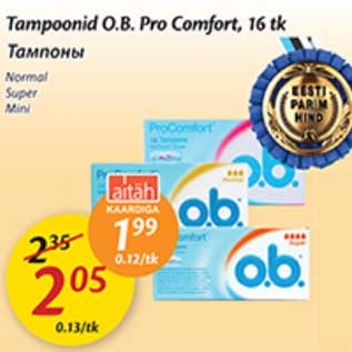 Allahindlus - Tampoonid O.B. Pro Comfort, 16 tk