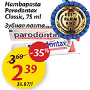 Allahindlus - Hambapasta Parodontax Classic, 75 ml