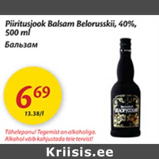 Allahindlus - Piiritusjook Balsam Belorusskii