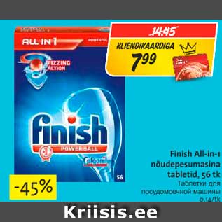 Allahindlus - Finish All-in-1 nõudepesumasina tabletid, 56 tk