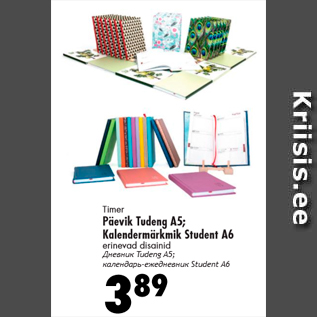 Allahindlus - Timer Päevik Tudeng A5; Kalendermärkmik Student A6