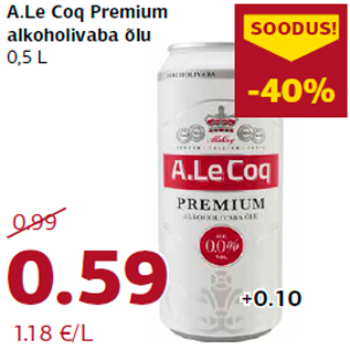 Allahindlus - A.Le Coq Premium alkoholivaba õlu 0,5 L