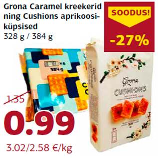 Allahindlus - Grona Caramel kreekerid ning Cushions aprikoosiküpsised