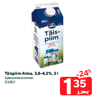 Allahindlus - Täispiim Alma, 3,8-4,2%, 2 l