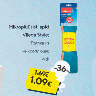 Allahindlus - Mikroplüüsist lapid Vileda Style; 4 tk