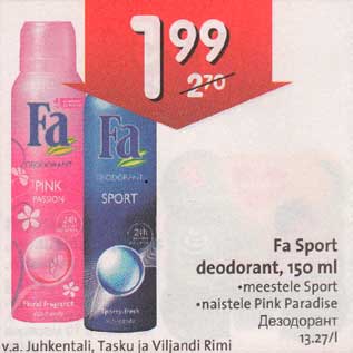 Allahindlus - Fа Sроrt deodorant, 150 ml .meestele Sроrt .naistele Pink Paradise