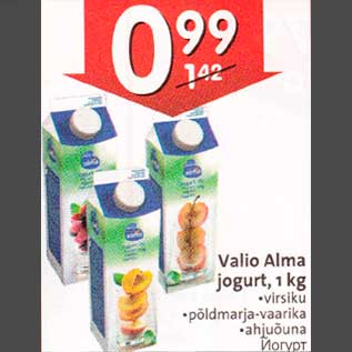 Allahindlus - Valio Alma . jogurt,l kg .virsiku . рõldmаrja-vaarika .аhjuõunа