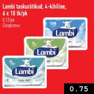 Allahindlus - Lambi taskurätikud, 4-kihiline, 6 x 10 tk/pk