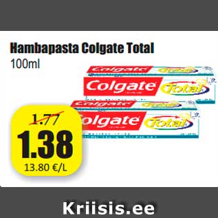 Allahindlus - Hambapasta Colgate Total 100ml