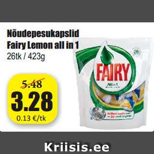 Allahindlus - Nõudepesukapslid Fairy Lemon all in 1