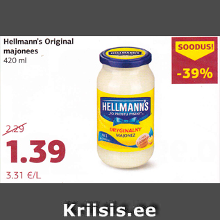 Allahindlus - Hellmann’s Original majonees 420 ml