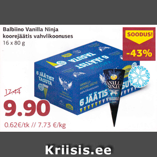 Allahindlus - Balbiino Vanilla Ninja koorejäätis vahvlikoonuses