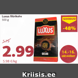 Allahindlus - Luxus filtrikohv 500 g