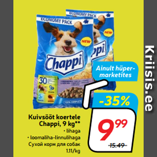 Allahindlus - Kuivsööt koertele Chappi, 9 kg**