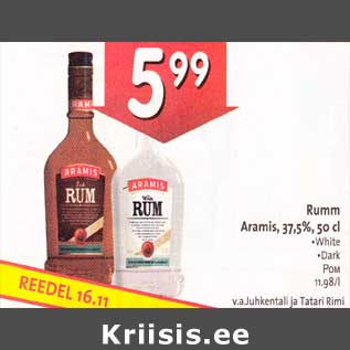 Allahindlus - Rumm Aramis, 37,5%, 50cl