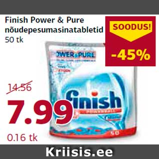 Allahindlus - Finish Power & Pure nõudepesumasinatabletid 50 tk