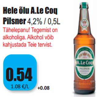 Allahindlus - Hele õlu A.Le Coq Pilsner