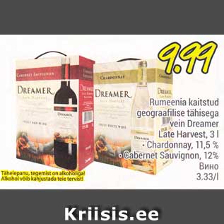 Allahindlus - Rumeenia kaitstud geograafilise tähisega vein Dreamer Late Harvest, 3 l