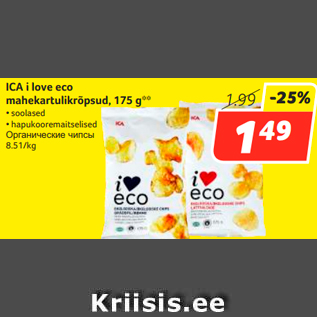 Allahindlus - ICA i love eco mahekartulikrõpsud, 175 g**