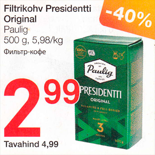 Allahindlus - Filtrikohv Presidentti Original