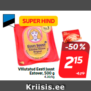 Allahindlus - Viilutatud Eesti juust Estover, 500 g