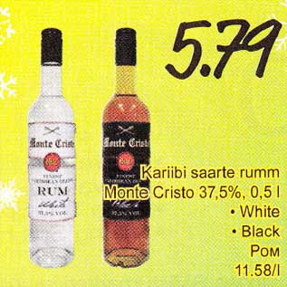 Allahindlus - Kariibi saarte rumm Monte Сristо 37,5%, 0,5 l . White . Black