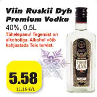 Allahindlus - Viin Ruskii Dyh Premium vodka 40%, 0,5 L