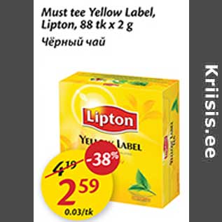 Allahindlus - Must tee Yellow Label, Lipton, 88 tk x 2 g