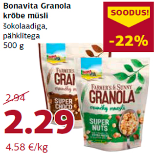 Allahindlus - Bonavita Granola krõbe müsli