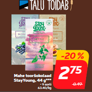 Allahindlus - Mahe tooršokolaad StayYoung, 44 g***