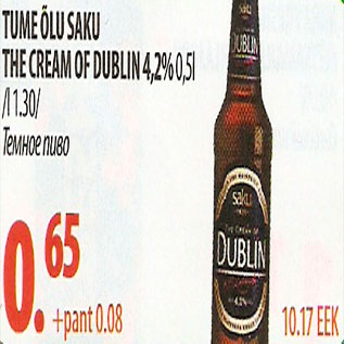 Allahindlus - Tume õlu Saku the cream of dublin