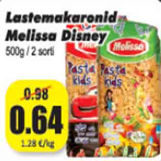 Allahindlus - Lastemakaronid Melissa Disney 500 g / 2 sorti