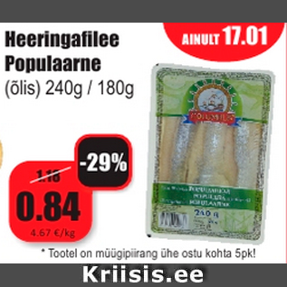 Allahindlus - Heeringafilee Populaarne (õlis) 240g / 180g