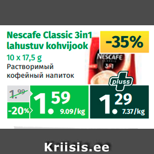 Allahindlus - Nescafe Classic 3in1 lahustuv kohvijook