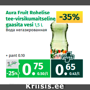 Allahindlus - Aura Fruit Rohelise tee-virsikumaitseline gaasita vesi 1,5 L