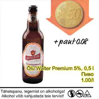 Allahindlus - Õlu Walter Premium 5%, 0,5 l