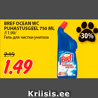 Allahindlus - BREF OCEAN WC PUHASTUSGEEL 750 ML