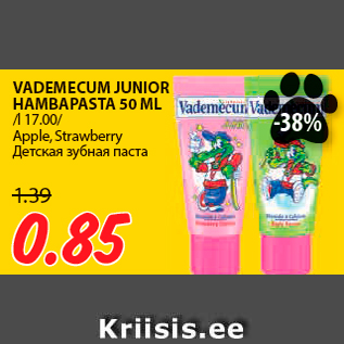 Allahindlus - VADEMECUM JUNIOR HAMBAPASTA 50 ML