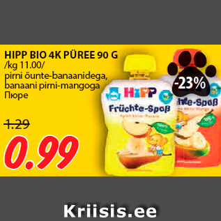 Allahindlus - HIPP BIO 4K PÜREE 90 G