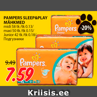 Allahindlus - PAMPERS SLEEP&PLAY MÄHKMED