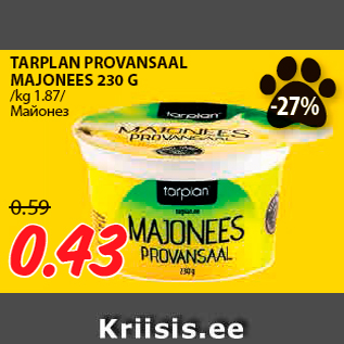 Allahindlus - TARPLAN PROVANSAAL MAJONEES 230 G