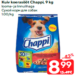 Allahindlus - Kuiv koerasööt Chappi, 9 kg