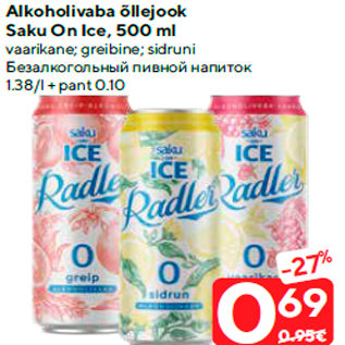 Allahindlus - Alkoholivaba õllejook Saku On Ice, 500 ml