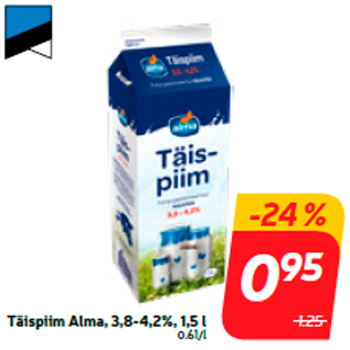 Allahindlus - Täispiim Alma, 3,8-4,2%, 1,5 l