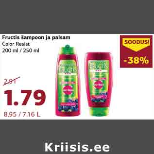 Allahindlus - Fructis šampoon ja palsam Color Resist 200 ml / 250 ml