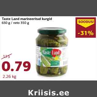 Allahindlus - Taste Land marineeritud kurgid 650 g / neto 350 g