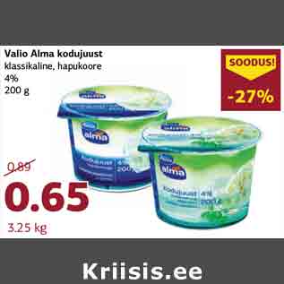 Allahindlus - Valio Alma kodujuust klassikaline, hapukoore 4% 200 g