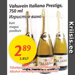 Allahindlus - Vahuvein Italiana Prestige 750 ml