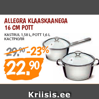 Allahindlus - ALLEGRA KLAASKAANEGA 16 CM POTT